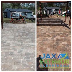 outdoor paver area before and after
