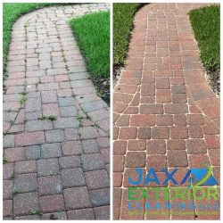 red paver walkway before and after