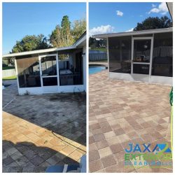 before and after of paving in backyard